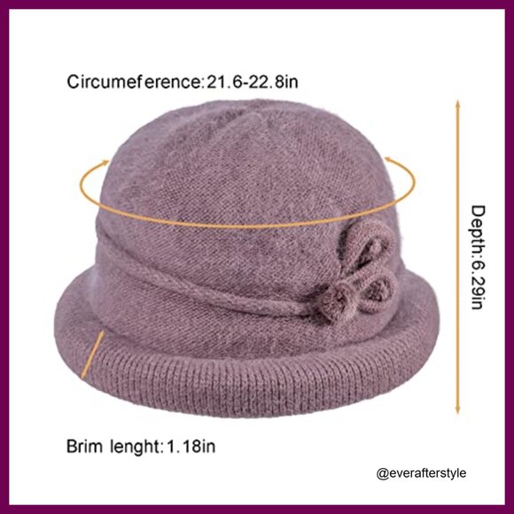 Vintage Knit Bucket Hat with Flower Design, 70% Acrylic 30% Cony Hair Cotton